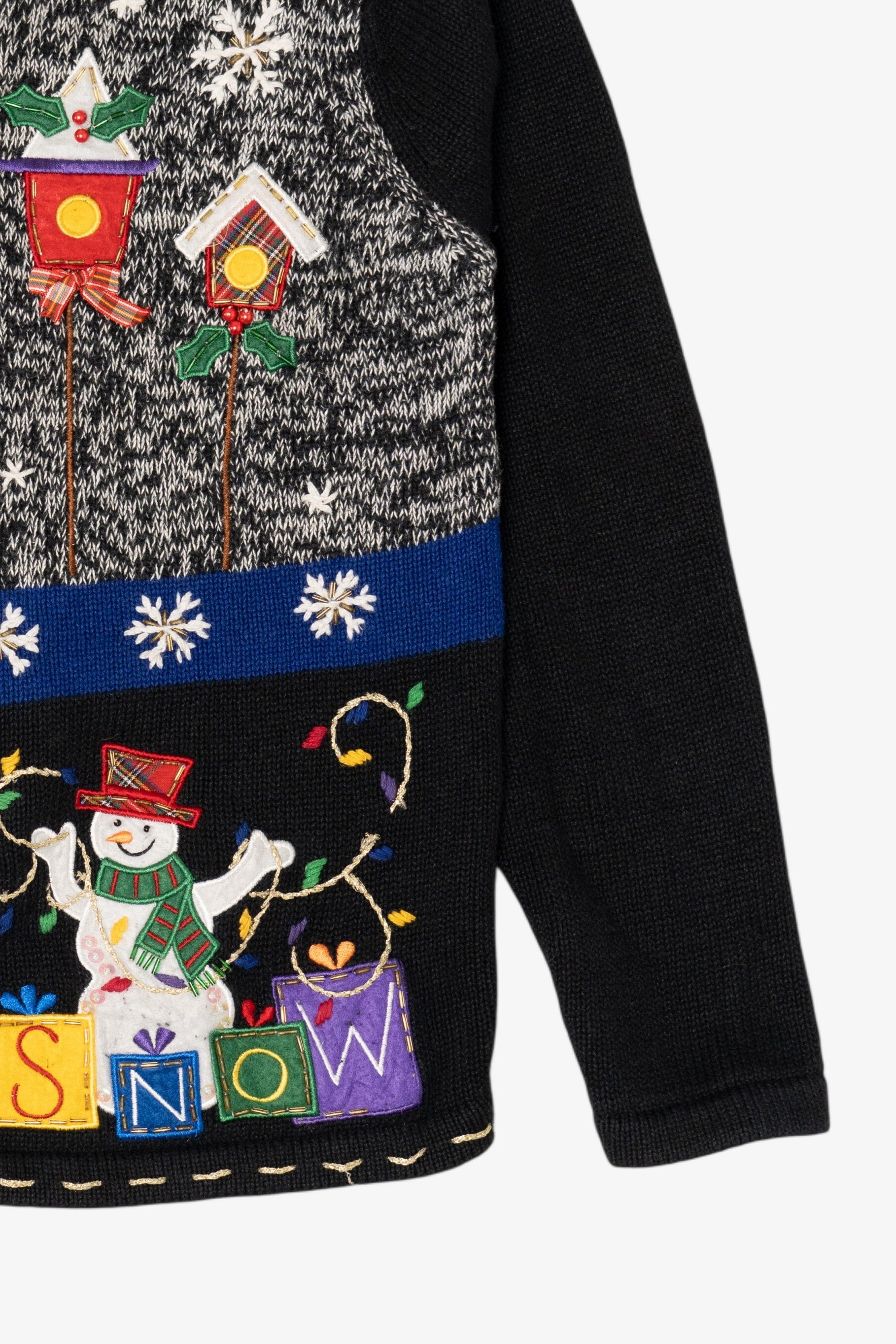 Vintage Black White Stag Snowmen Ugly Christmas Cardigan (1990s)