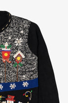 Vintage Black White Stag Snowmen Ugly Christmas Cardigan (1990s)