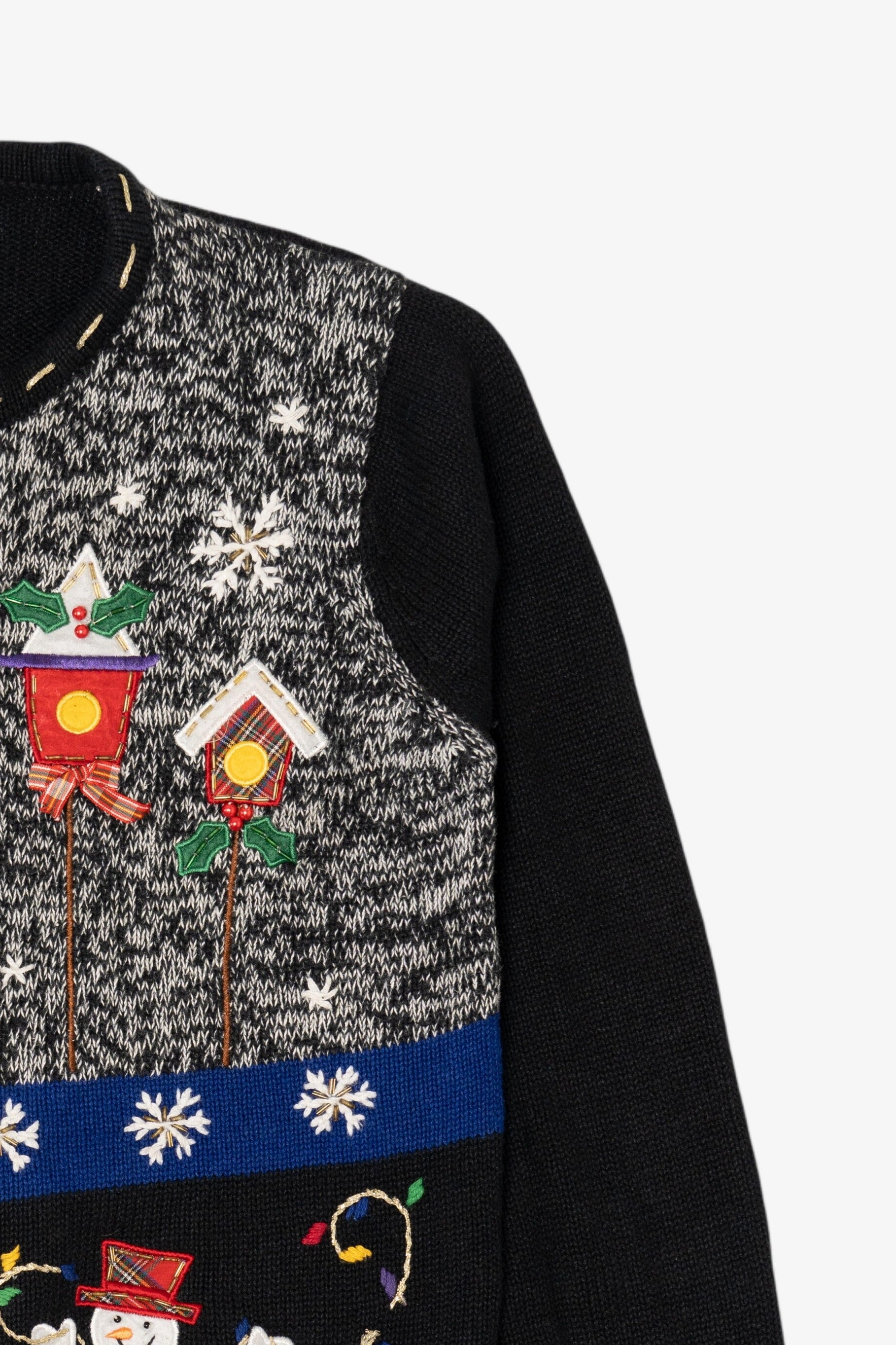 Vintage Black White Stag Snowmen Ugly Christmas Cardigan (1990s)