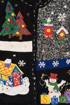 Vintage Black White Stag Snowmen Ugly Christmas Cardigan (1990s)