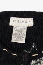 Vintage Black White Stag Snowmen Ugly Christmas Cardigan (1990s)