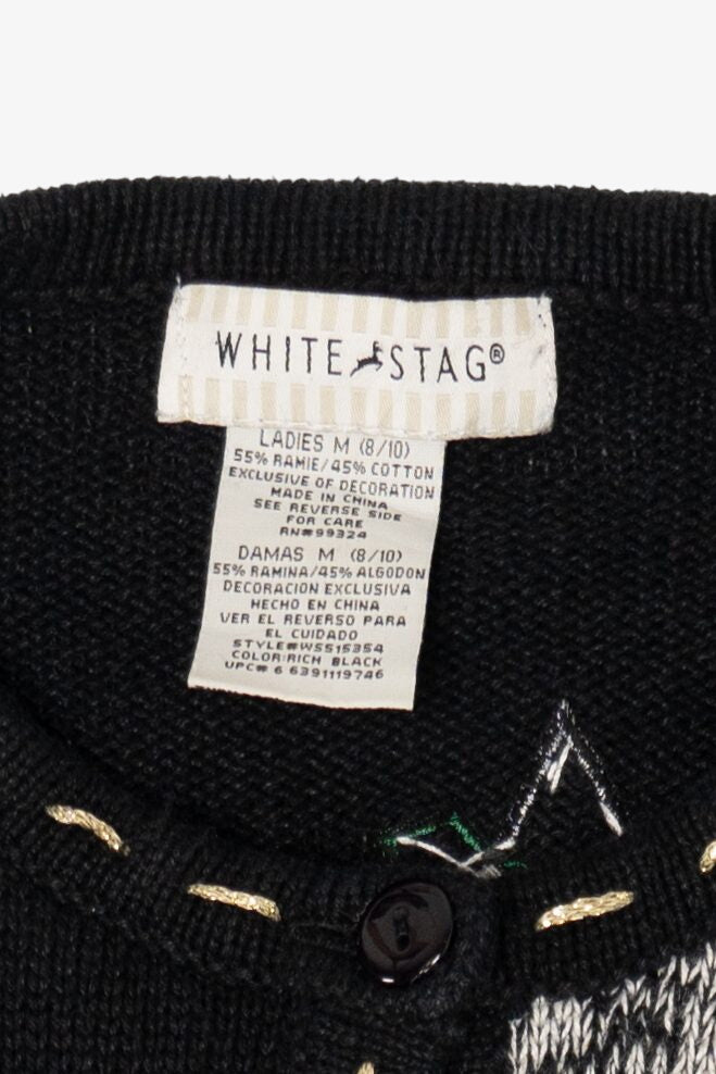 Vintage Black White Stag Snowmen Ugly Christmas Cardigan (1990s)