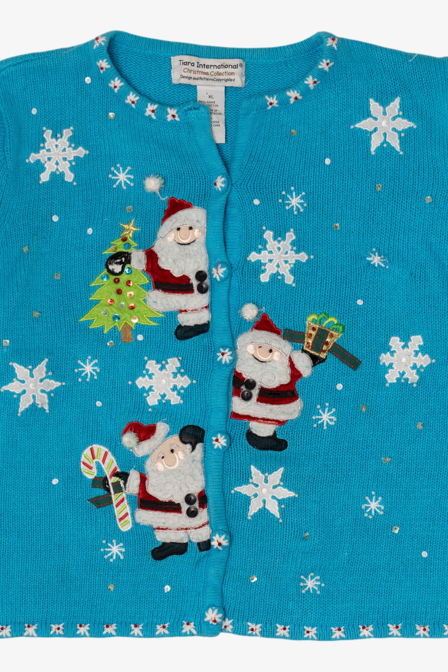Vintage Blue Tiara International Santa Ugly Christmas Cardigan (2000s)