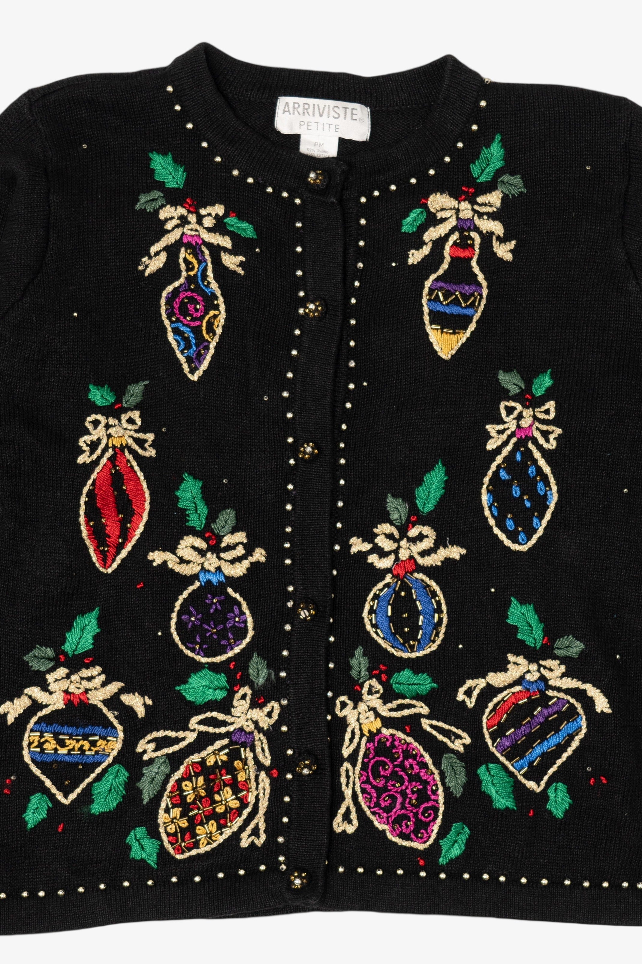 Vintage Black Arriviste Ornaments Ugly Christmas Cardigan (1990s)