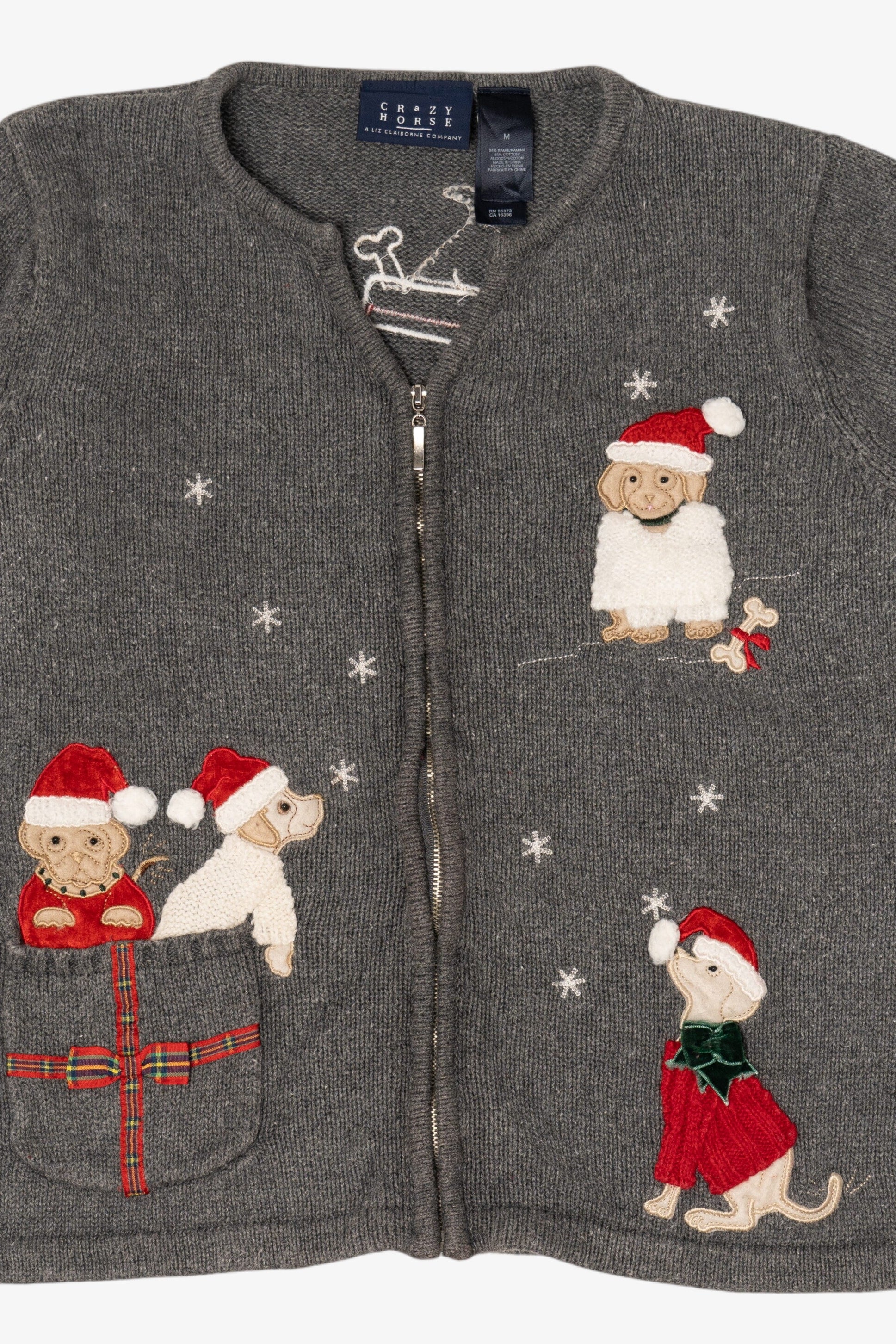 Vintage Gray Crazy Horse Dogs Ugly Christmas Cardigan (2000s)