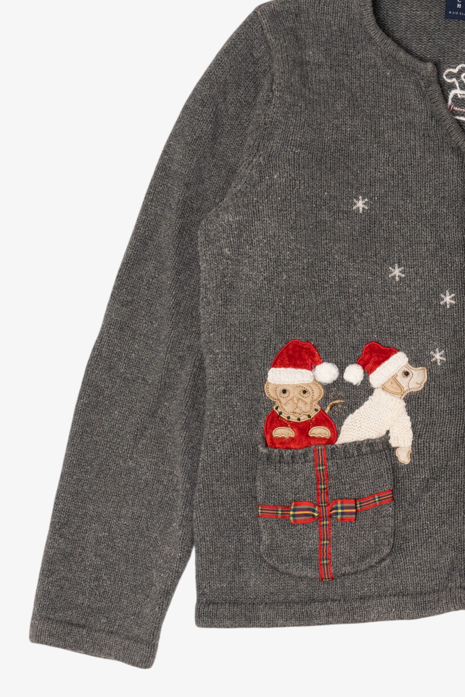 Vintage Gray Crazy Horse Dogs Ugly Christmas Cardigan (2000s)