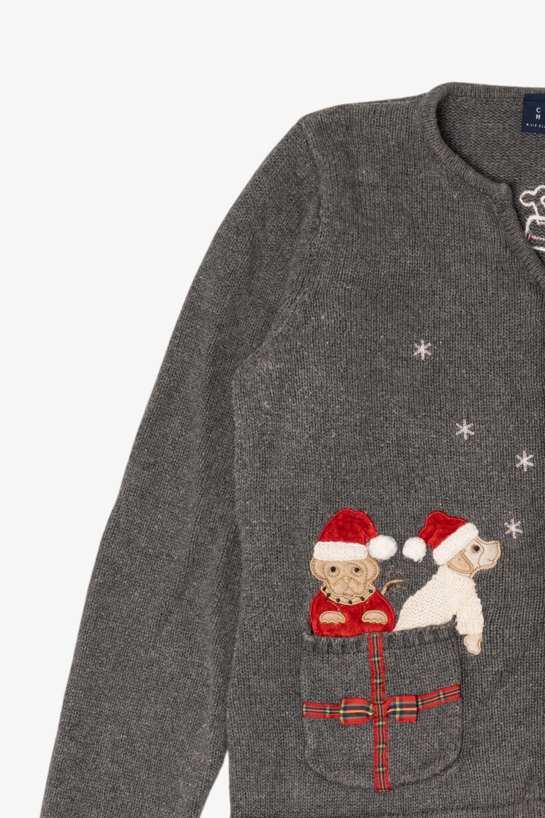 Vintage Gray Crazy Horse Dogs Ugly Christmas Cardigan (2000s)