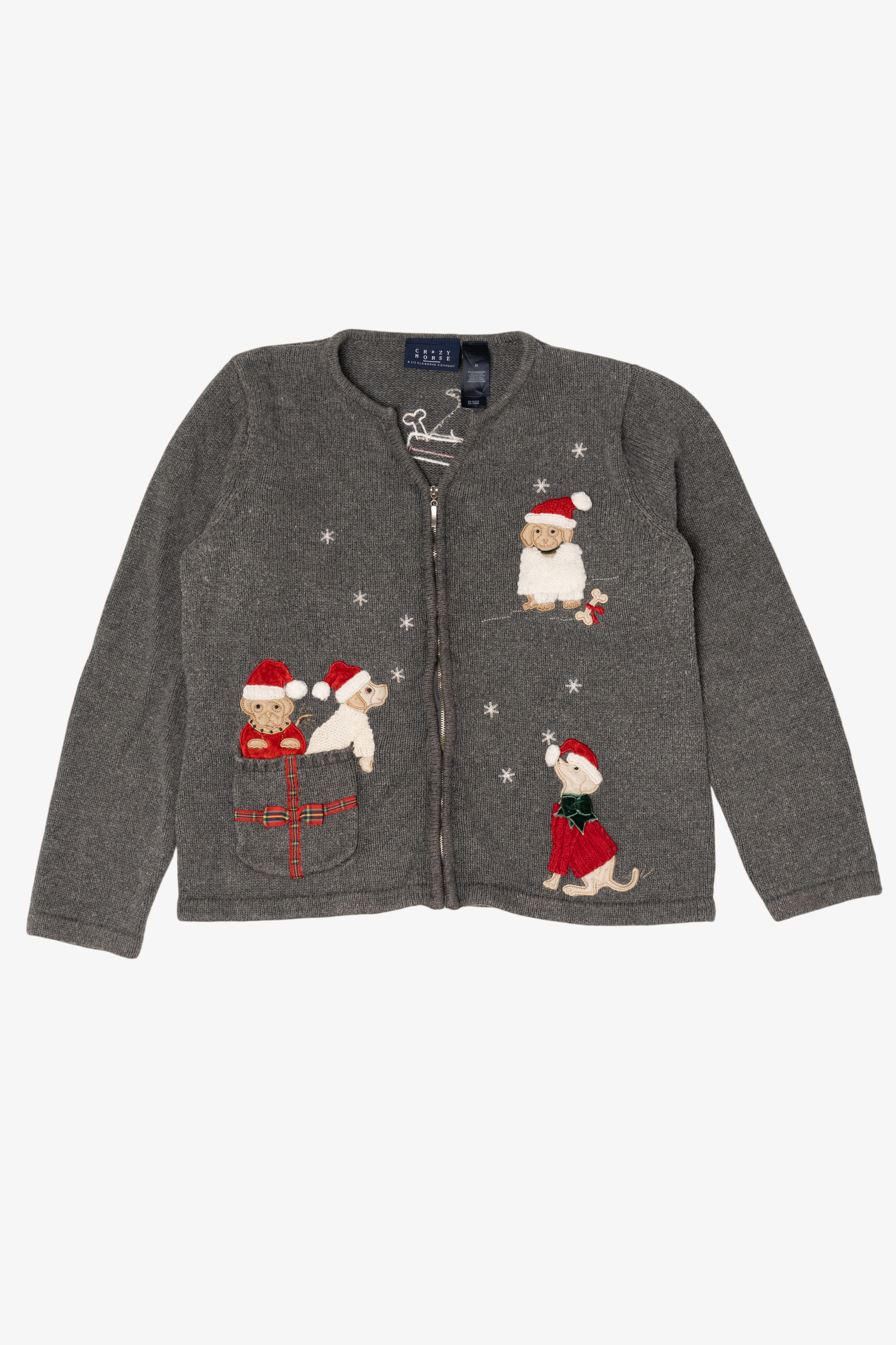 Vintage Gray Crazy Horse Dogs Ugly Christmas Cardigan (2000s)