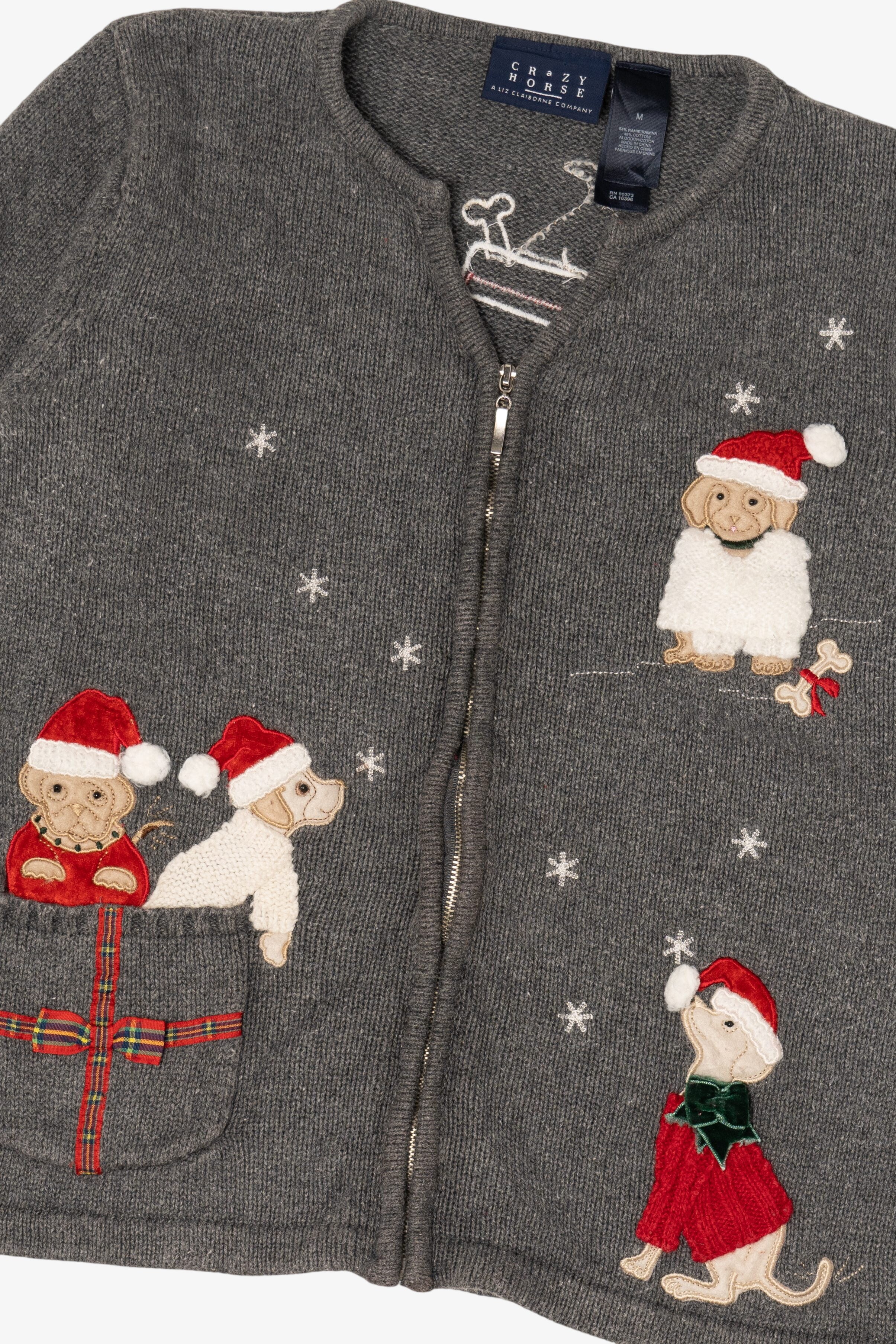 Vintage Gray Crazy Horse Dogs Ugly Christmas Cardigan (2000s)