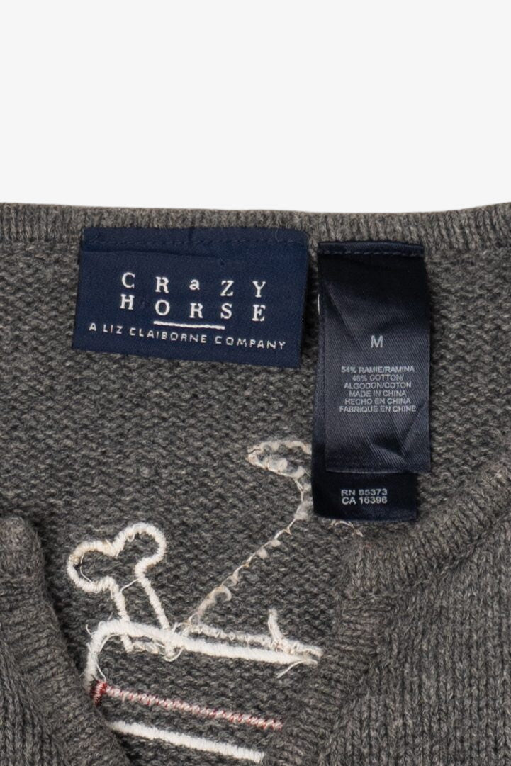 Vintage Gray Crazy Horse Dogs Ugly Christmas Cardigan (2000s)
