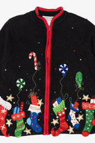 Vintage Black Carly St. Claire Stockings Ugly Christmas Cardigan (1990s)