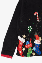 Vintage Black Carly St. Claire Stockings Ugly Christmas Cardigan (1990s)