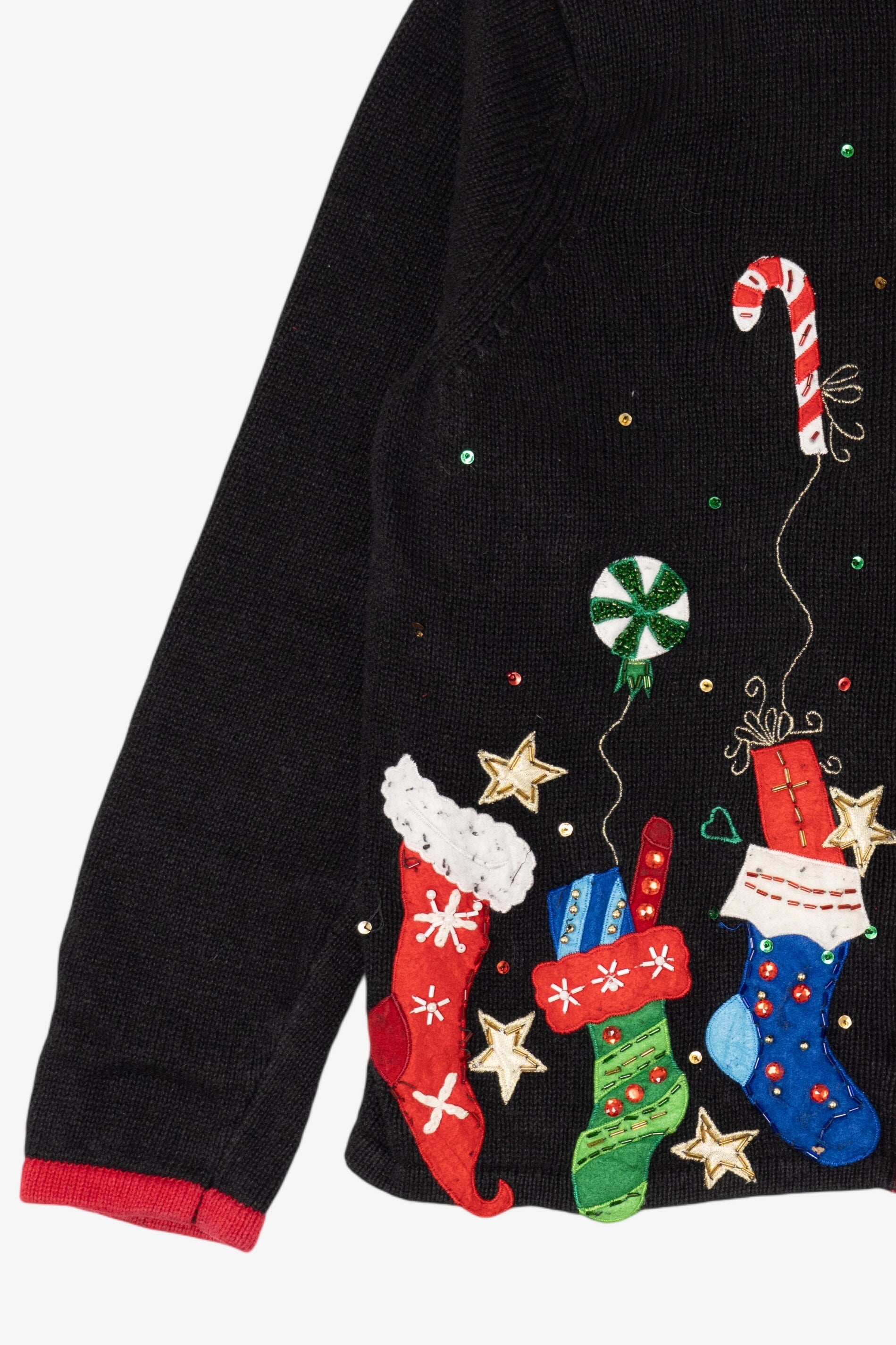 Vintage Black Carly St. Claire Stockings Ugly Christmas Cardigan (1990s)