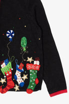 Vintage Black Carly St. Claire Stockings Ugly Christmas Cardigan (1990s)