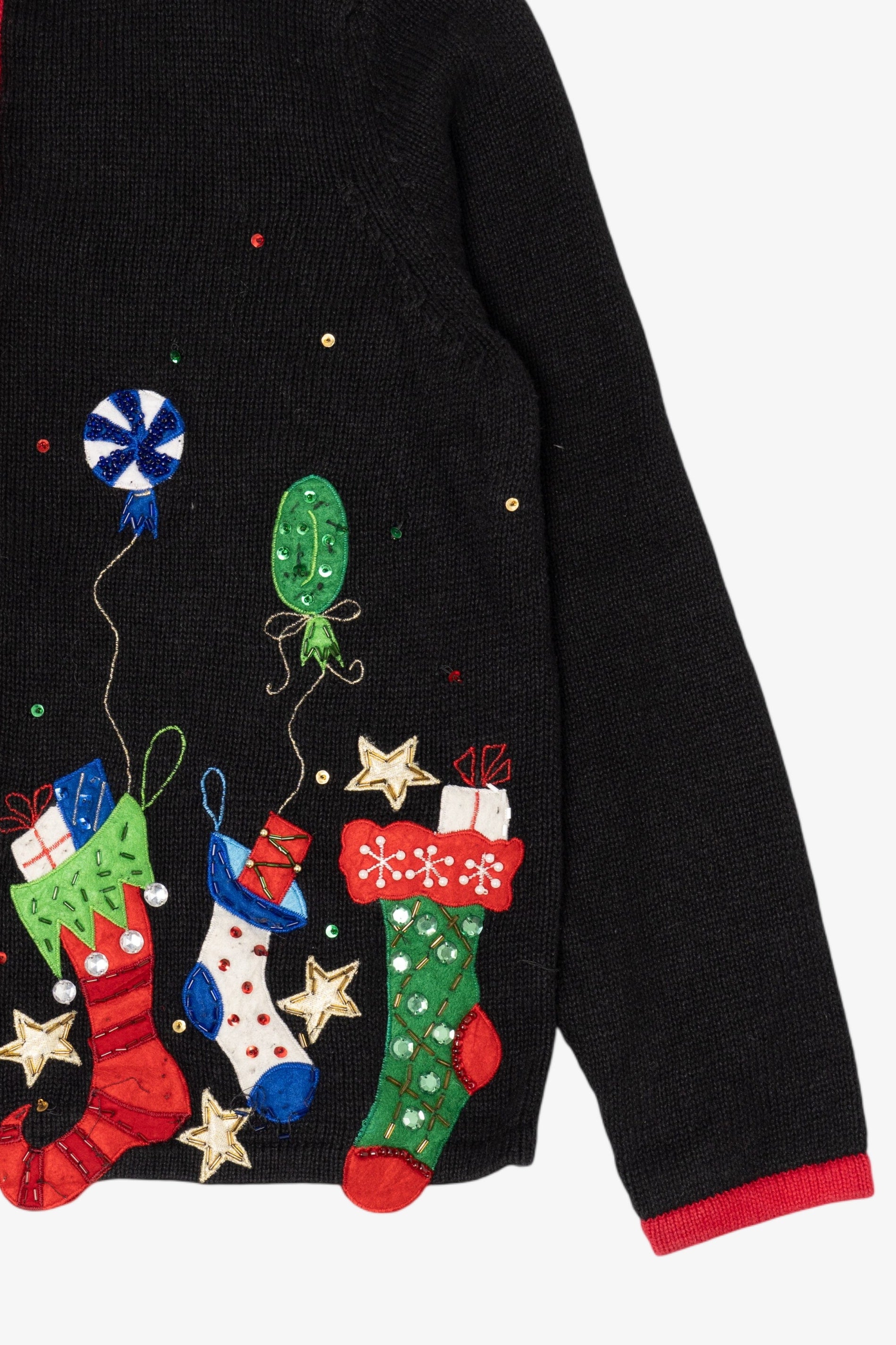 Vintage Black Carly St. Claire Stockings Ugly Christmas Cardigan (1990s)