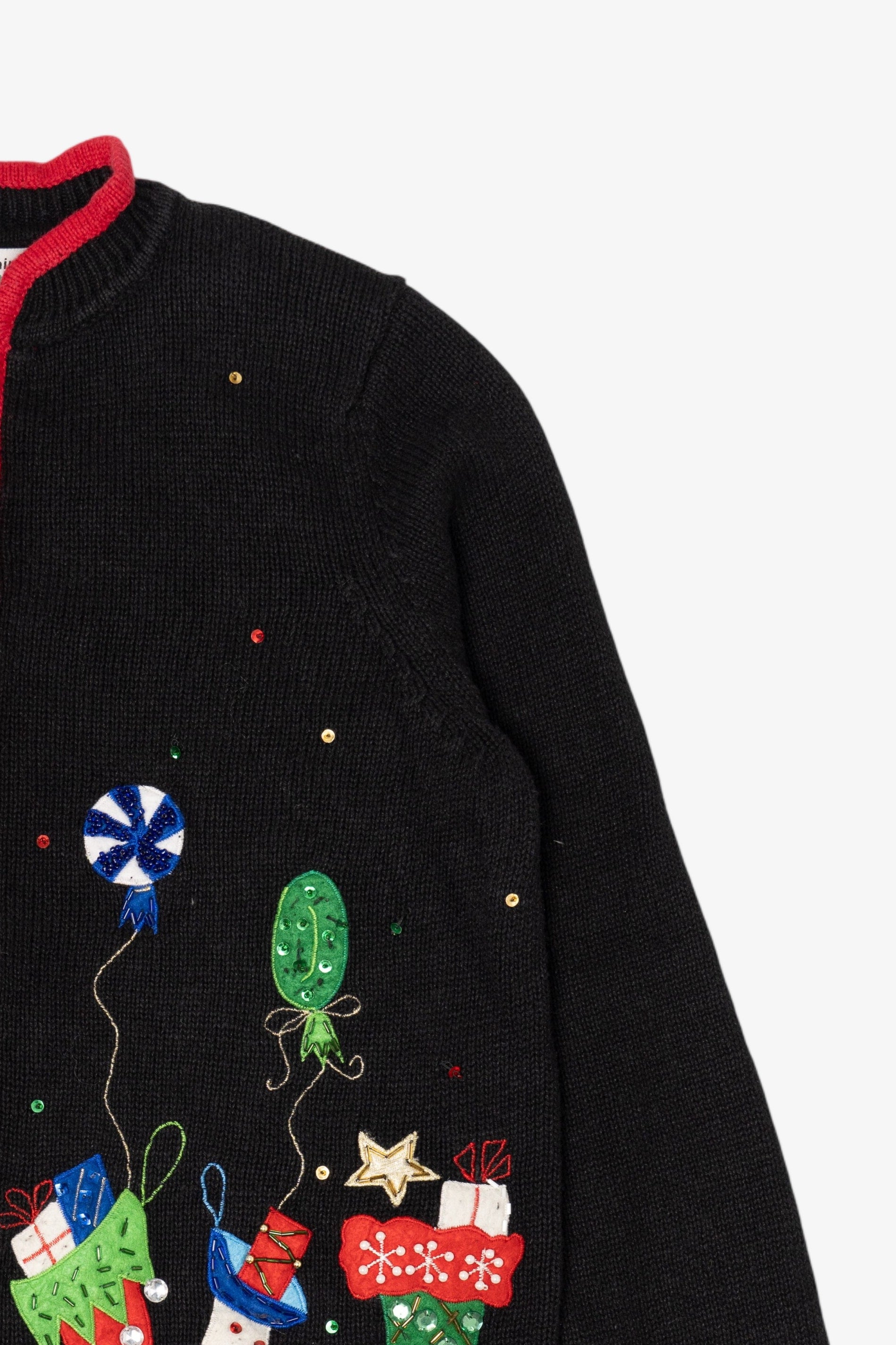 Vintage Black Carly St. Claire Stockings Ugly Christmas Cardigan (1990s)