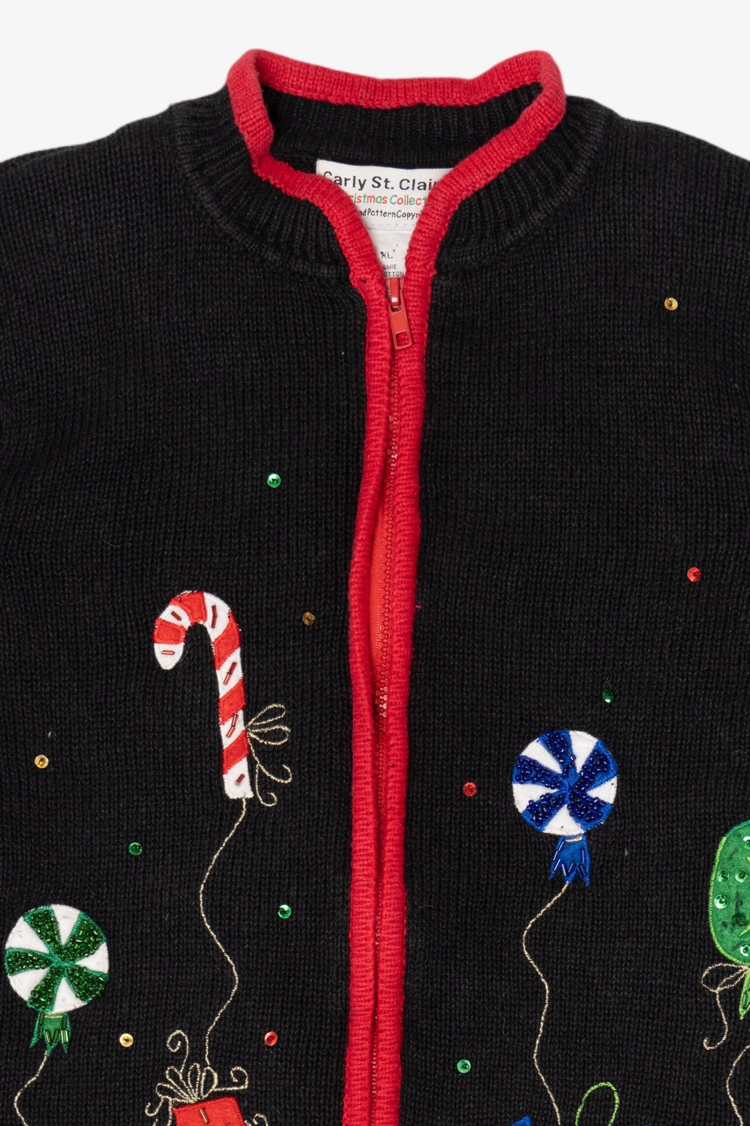 Vintage Black Carly St. Claire Stockings Ugly Christmas Cardigan (1990s)