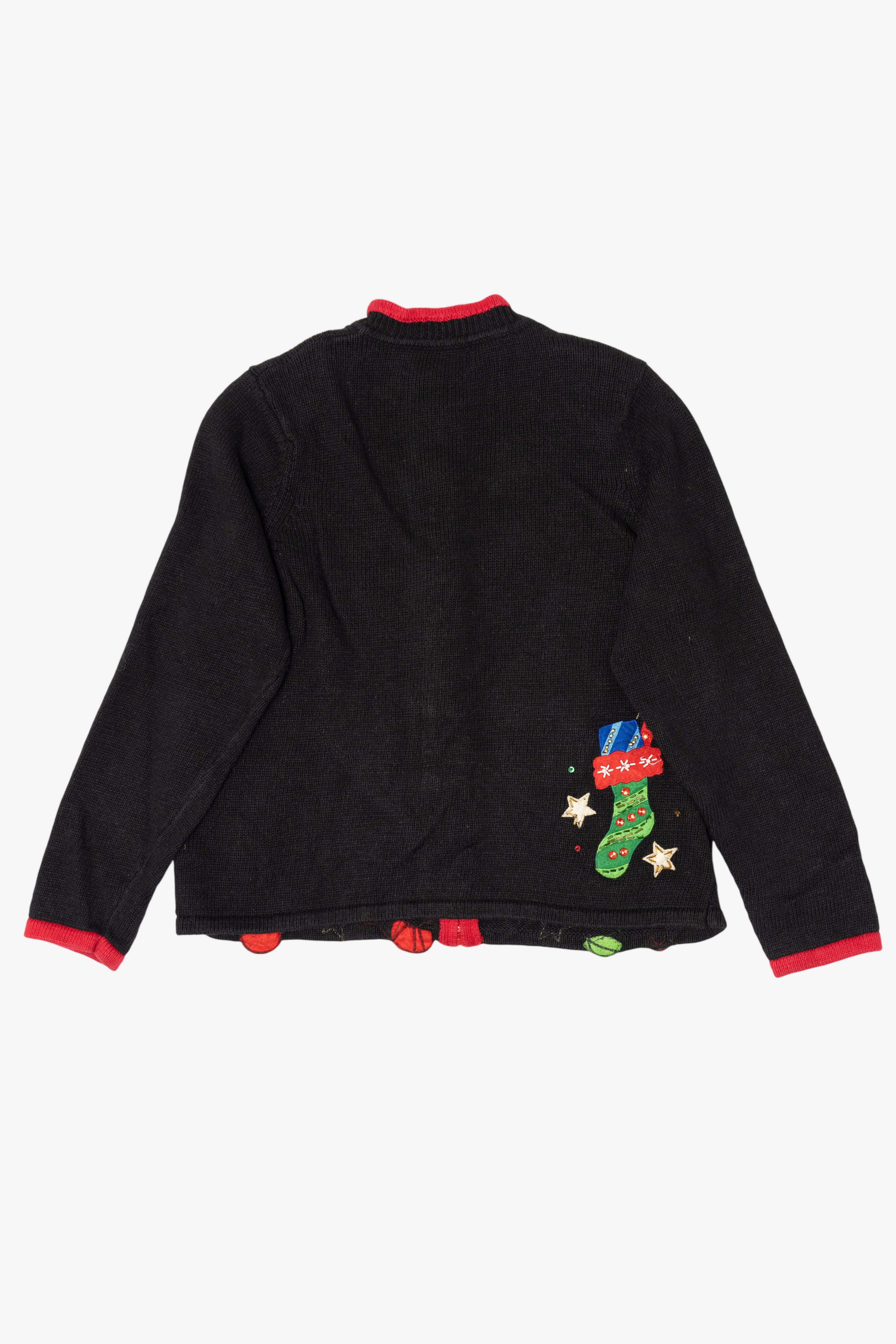 Vintage Black Carly St. Claire Stockings Ugly Christmas Cardigan (1990s)