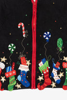 Vintage Black Carly St. Claire Stockings Ugly Christmas Cardigan (1990s)