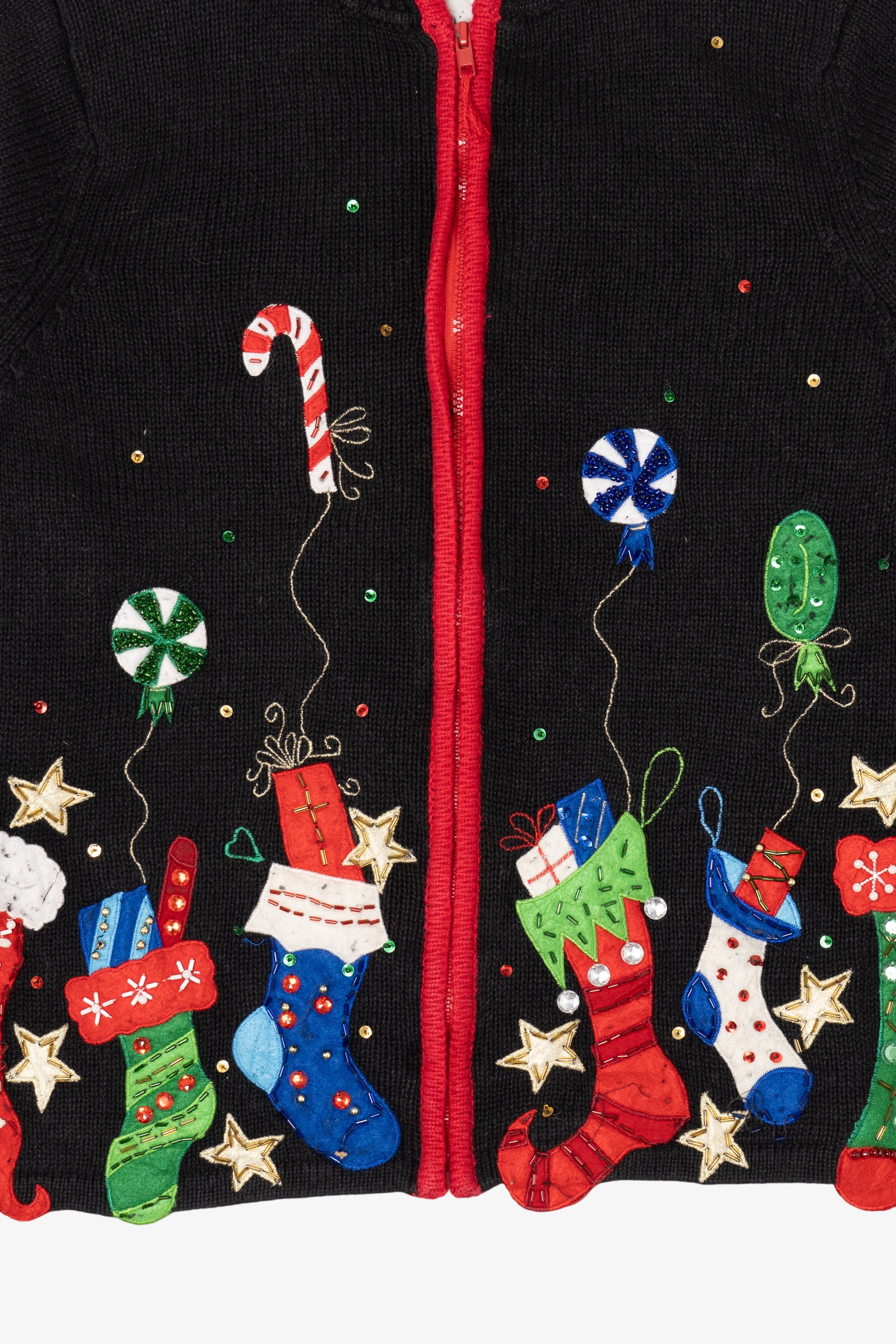 Vintage Black Carly St. Claire Stockings Ugly Christmas Cardigan (1990s)