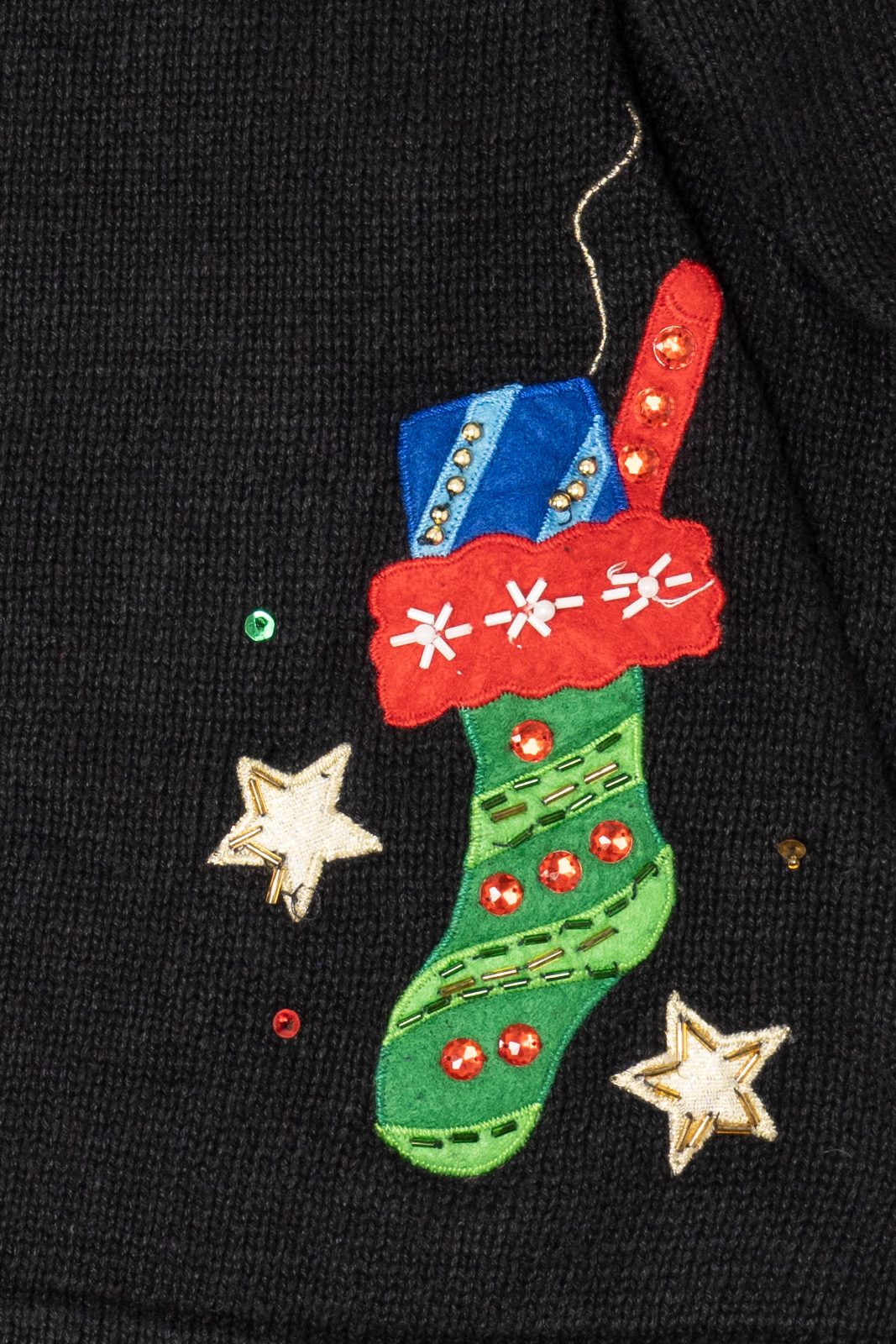 Vintage Black Carly St. Claire Stockings Ugly Christmas Cardigan (1990s)