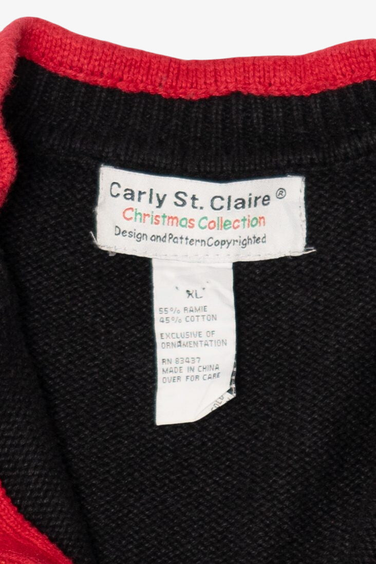 Vintage Black Carly St. Claire Stockings Ugly Christmas Cardigan (1990s)