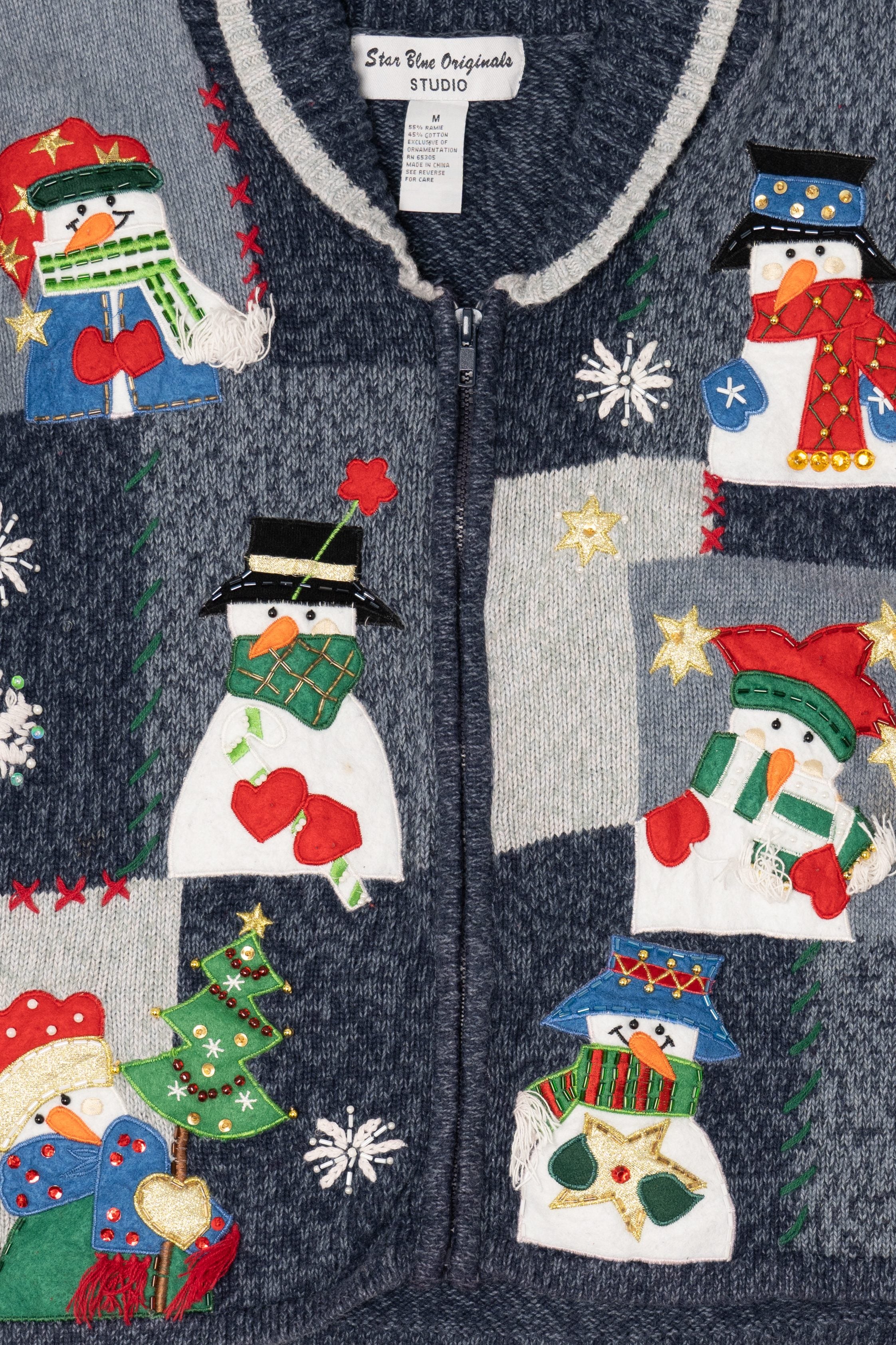Vintage Blue Star Originals Snowmen Ugly Christmas Cardigan (2000s)