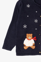 Vintage Navy Blue Crystal Kobe Teddy Bears Ugly Christmas Cardigan (1990s)