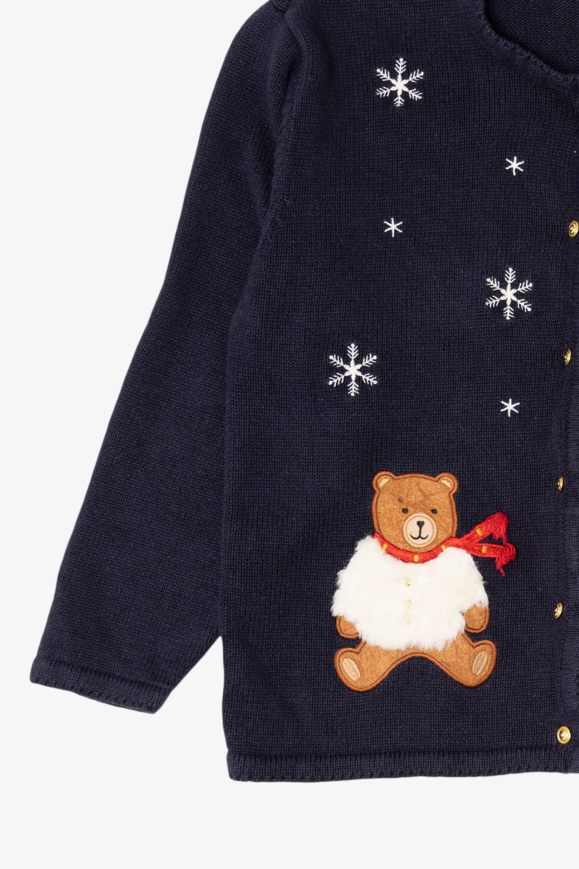 Vintage Navy Blue Crystal Kobe Teddy Bears Ugly Christmas Cardigan (1990s)