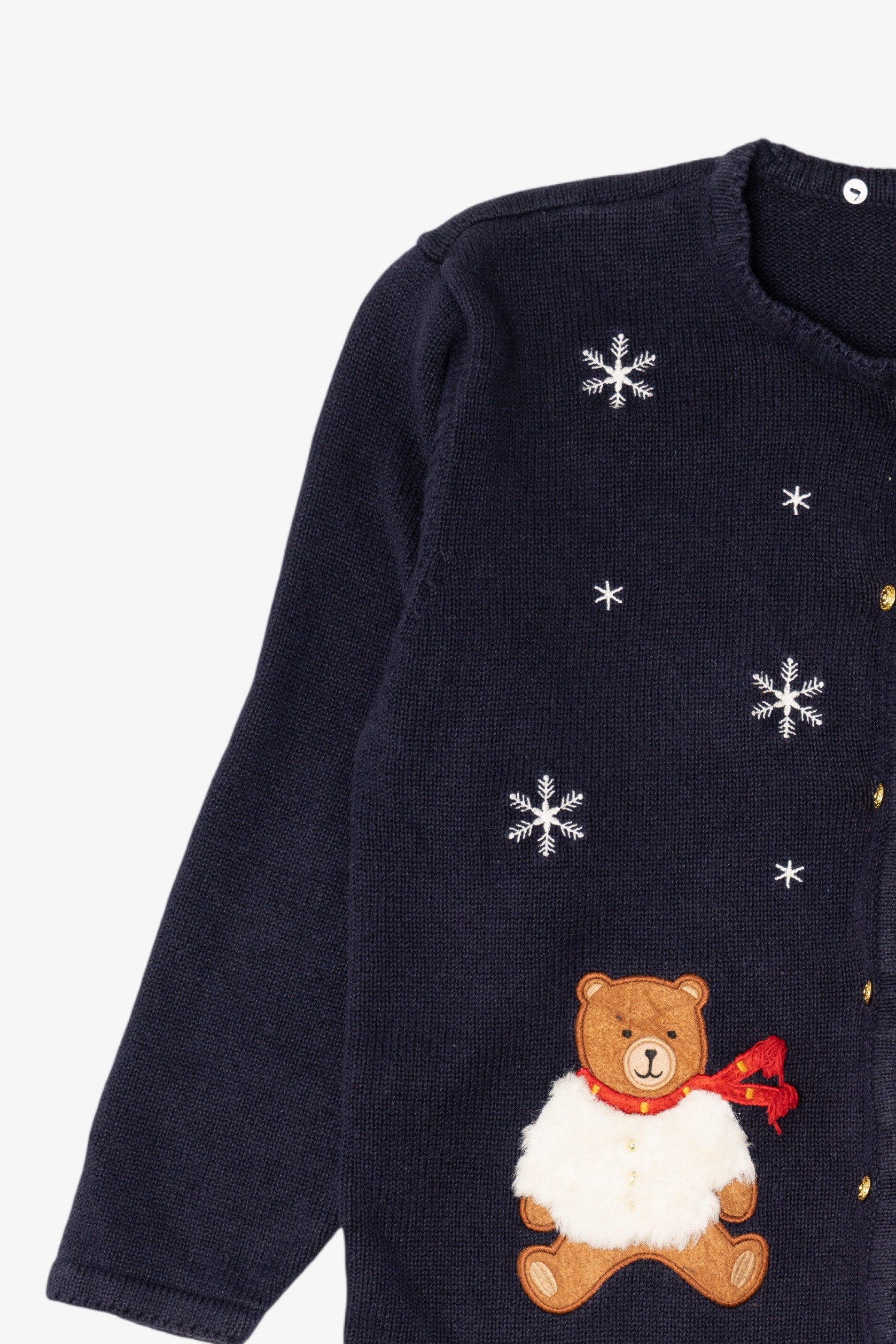 Vintage Navy Blue Crystal Kobe Teddy Bears Ugly Christmas Cardigan (1990s)