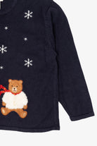 Vintage Navy Blue Crystal Kobe Teddy Bears Ugly Christmas Cardigan (1990s)
