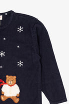 Vintage Navy Blue Crystal Kobe Teddy Bears Ugly Christmas Cardigan (1990s)