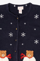 Vintage Navy Blue Crystal Kobe Teddy Bears Ugly Christmas Cardigan (1990s)