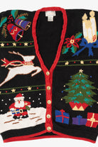 Vintage Black Cotton Collectables Santa Ugly Christmas Cardigan (1990s)