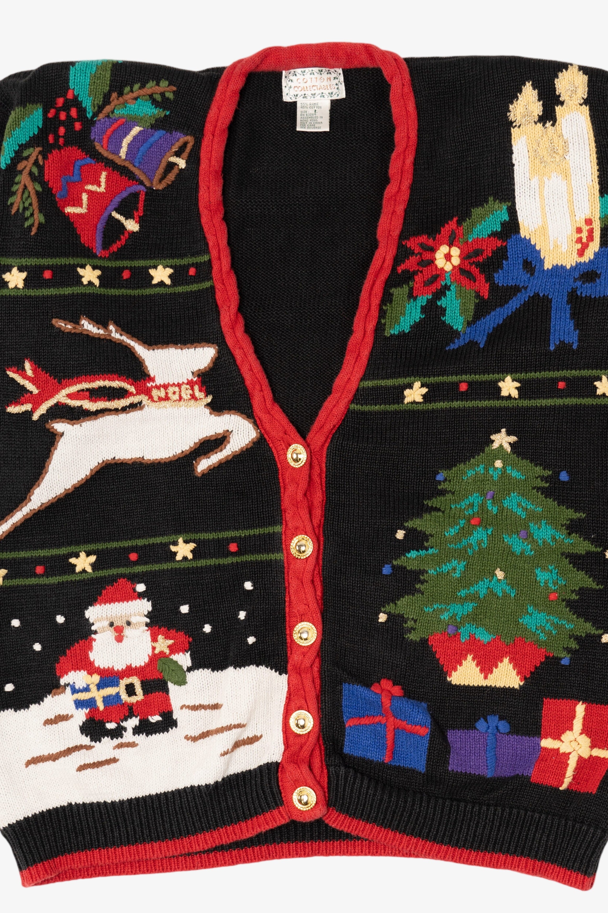 Vintage Black Cotton Collectables Santa Ugly Christmas Cardigan (1990s)