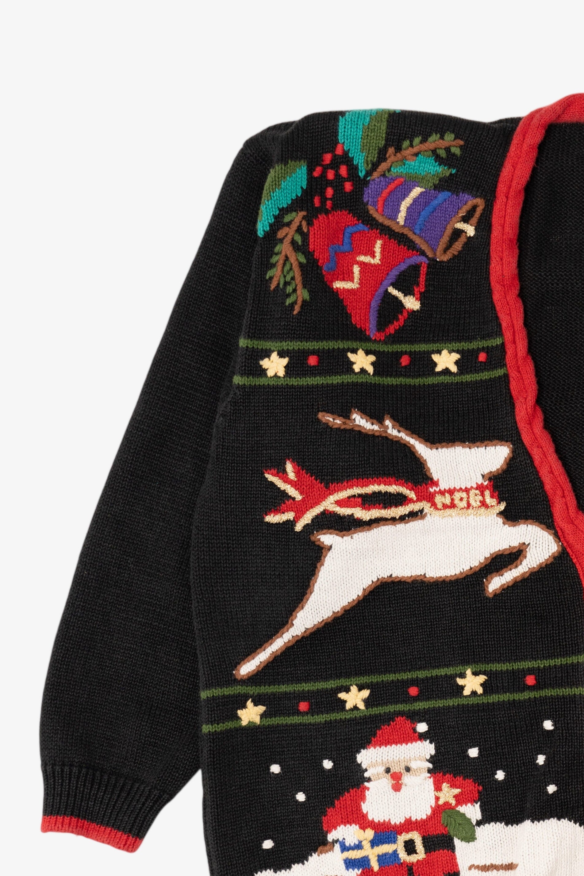 Vintage Black Cotton Collectables Santa Ugly Christmas Cardigan (1990s)