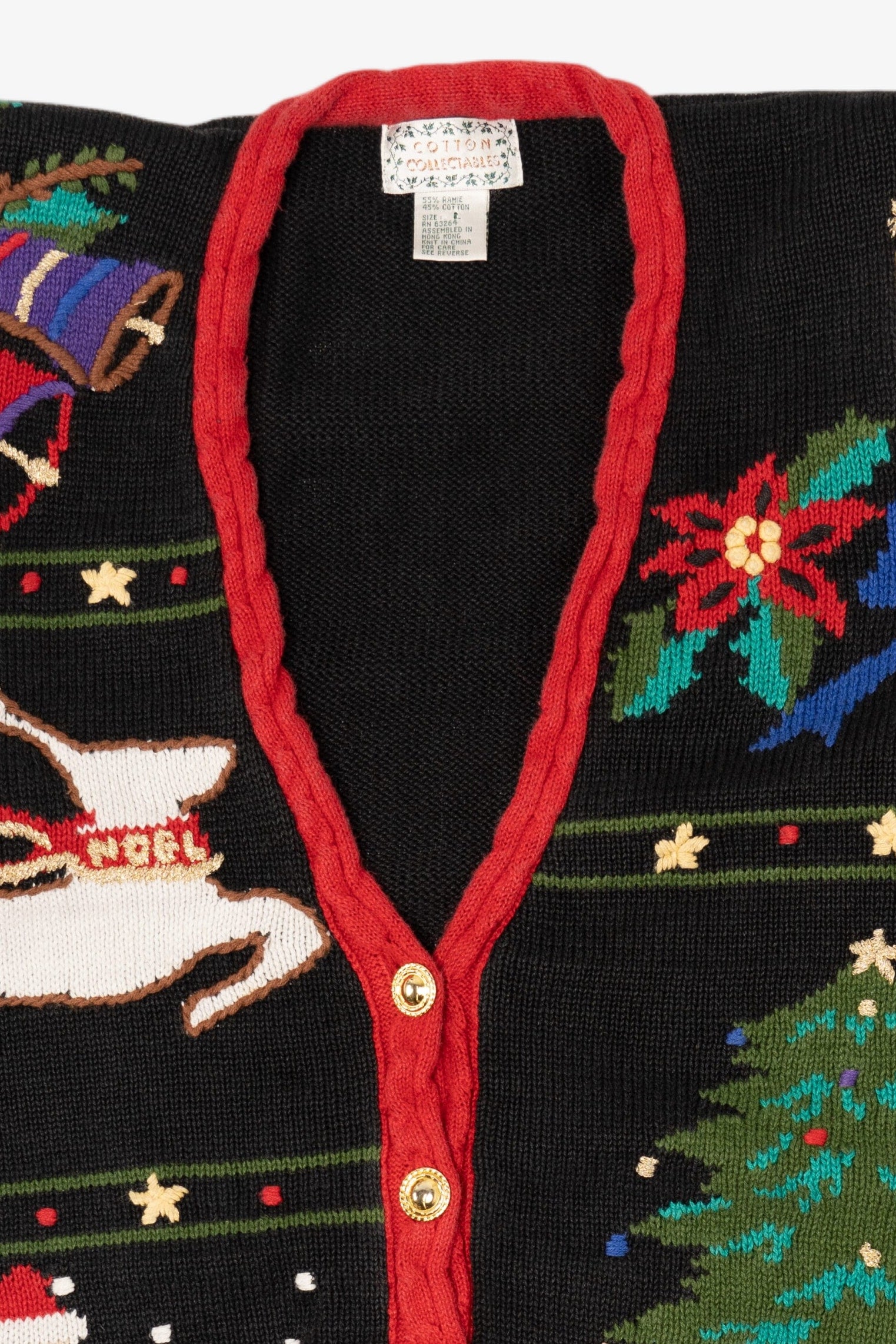 Vintage Black Cotton Collectables Santa Ugly Christmas Cardigan (1990s)