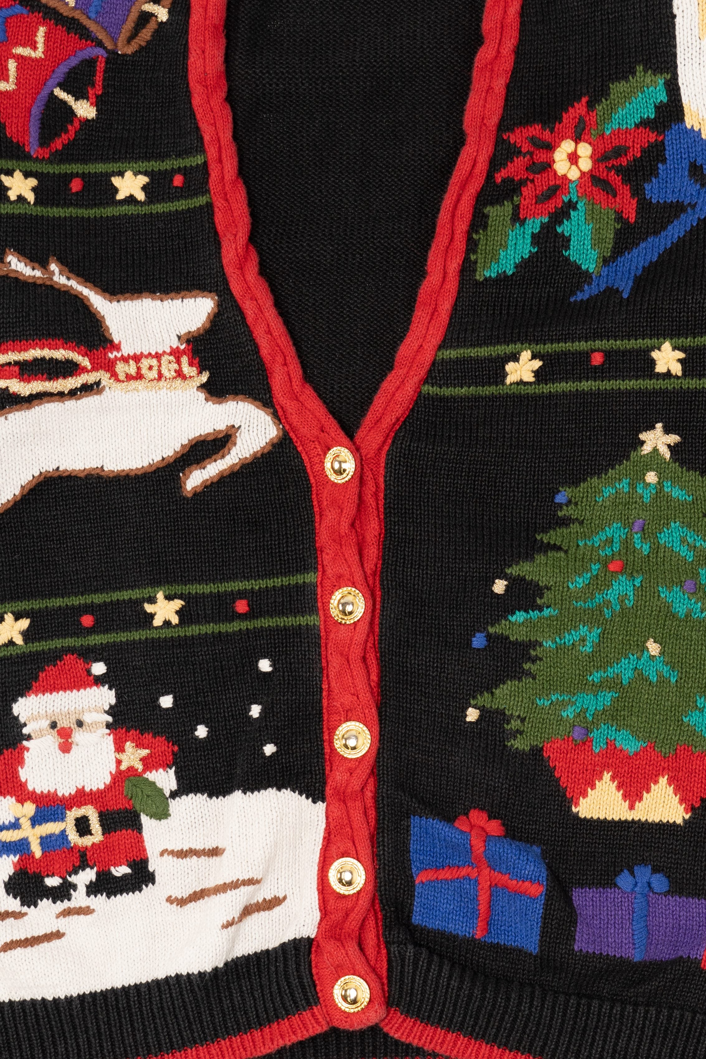 Vintage Black Cotton Collectables Santa Ugly Christmas Cardigan (1990s)