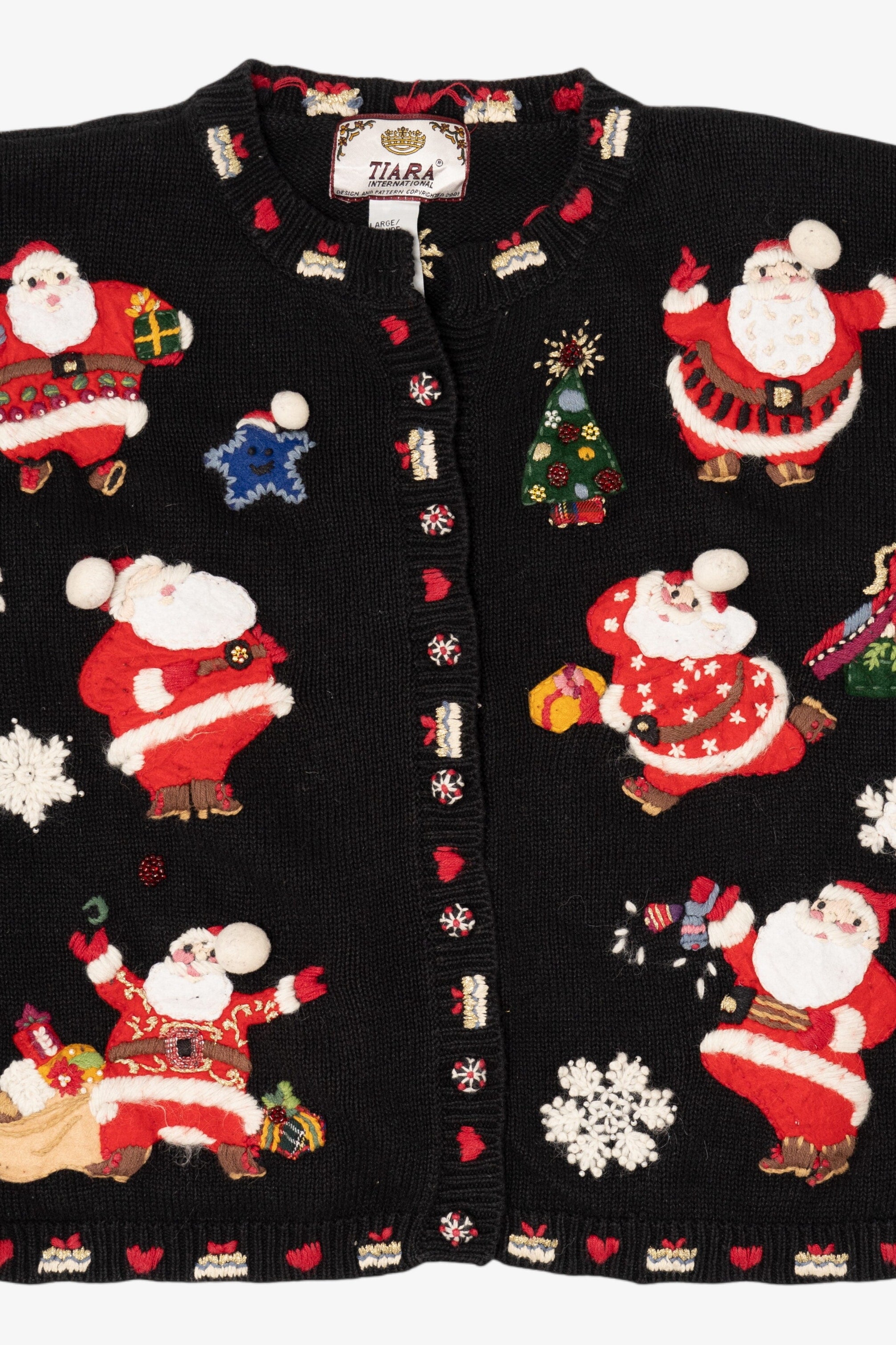 Vintage Black Tiara International Santa Ugly Christmas Cardigan (2000s)