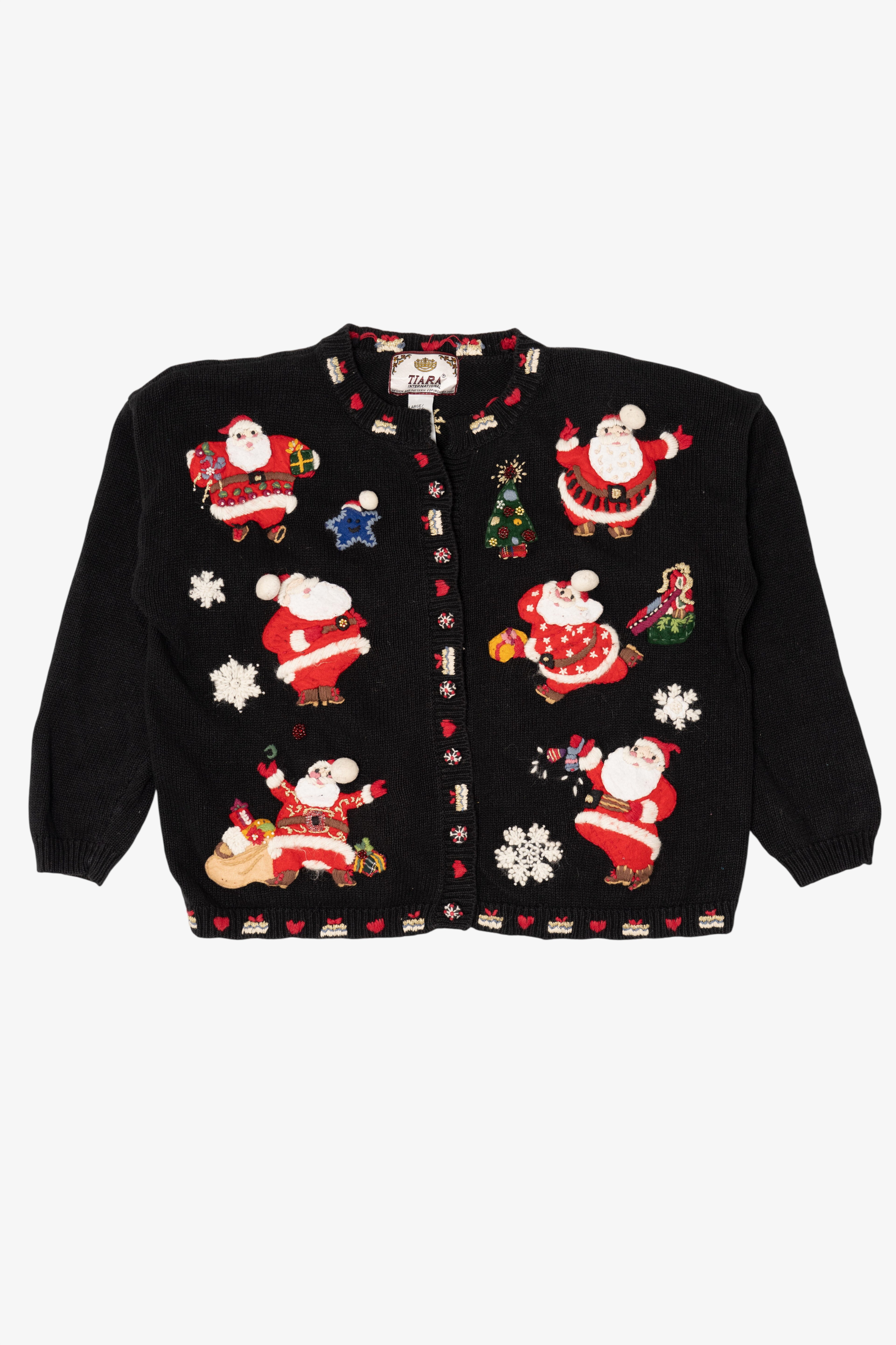 Vintage Black Tiara International Santa Ugly Christmas Cardigan (2000s)