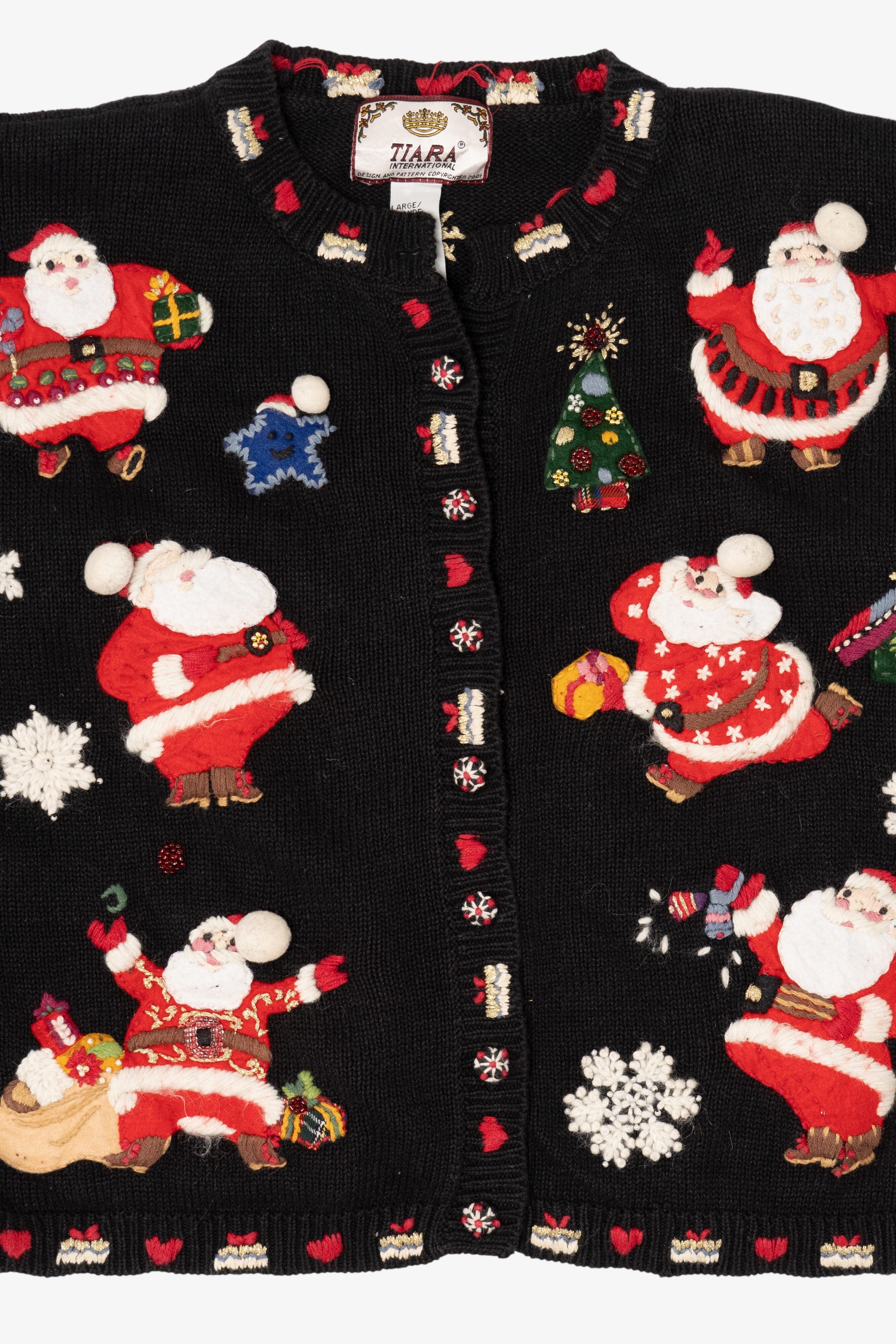 Vintage Black Tiara International Santa Ugly Christmas Cardigan (2000s)