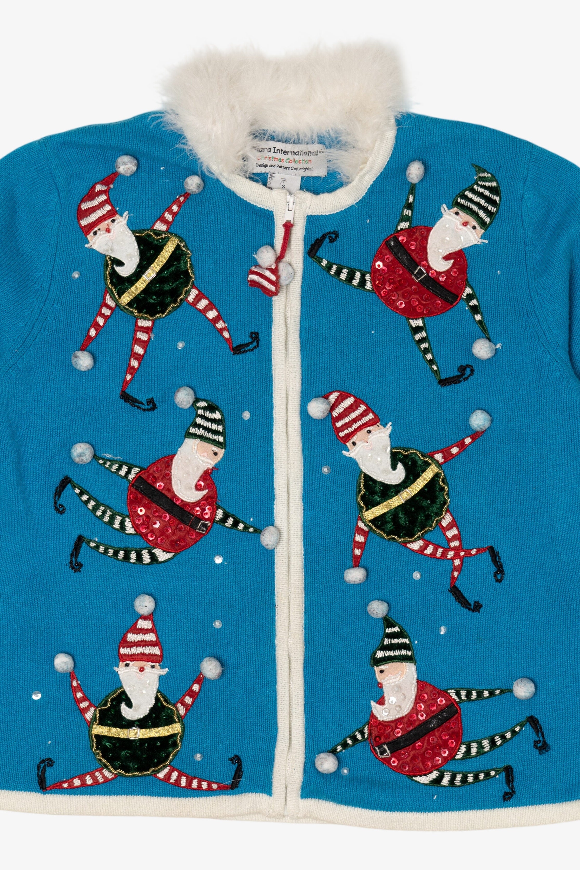 Vintage Blue Tiara International Santa Elves Ugly Christmas Cardigan (2000s)