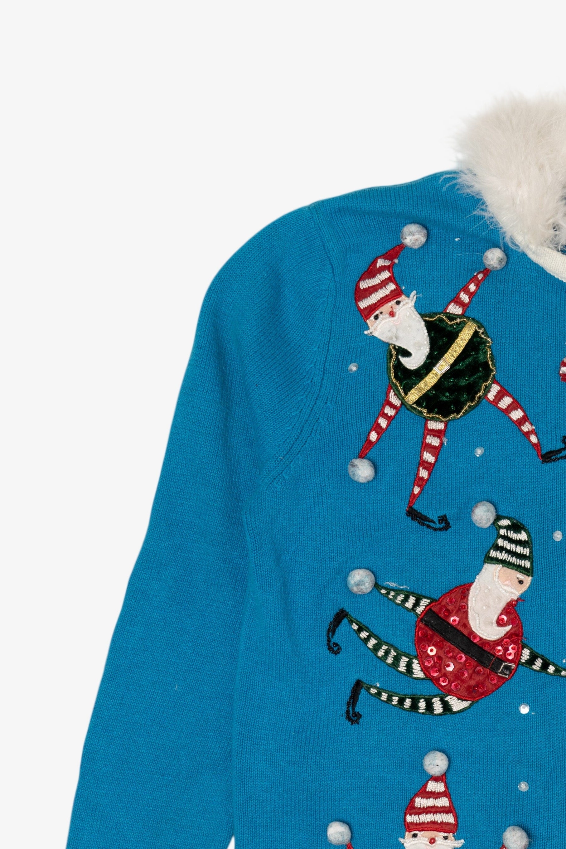 Vintage Blue Tiara International Santa Elves Ugly Christmas Cardigan (2000s)