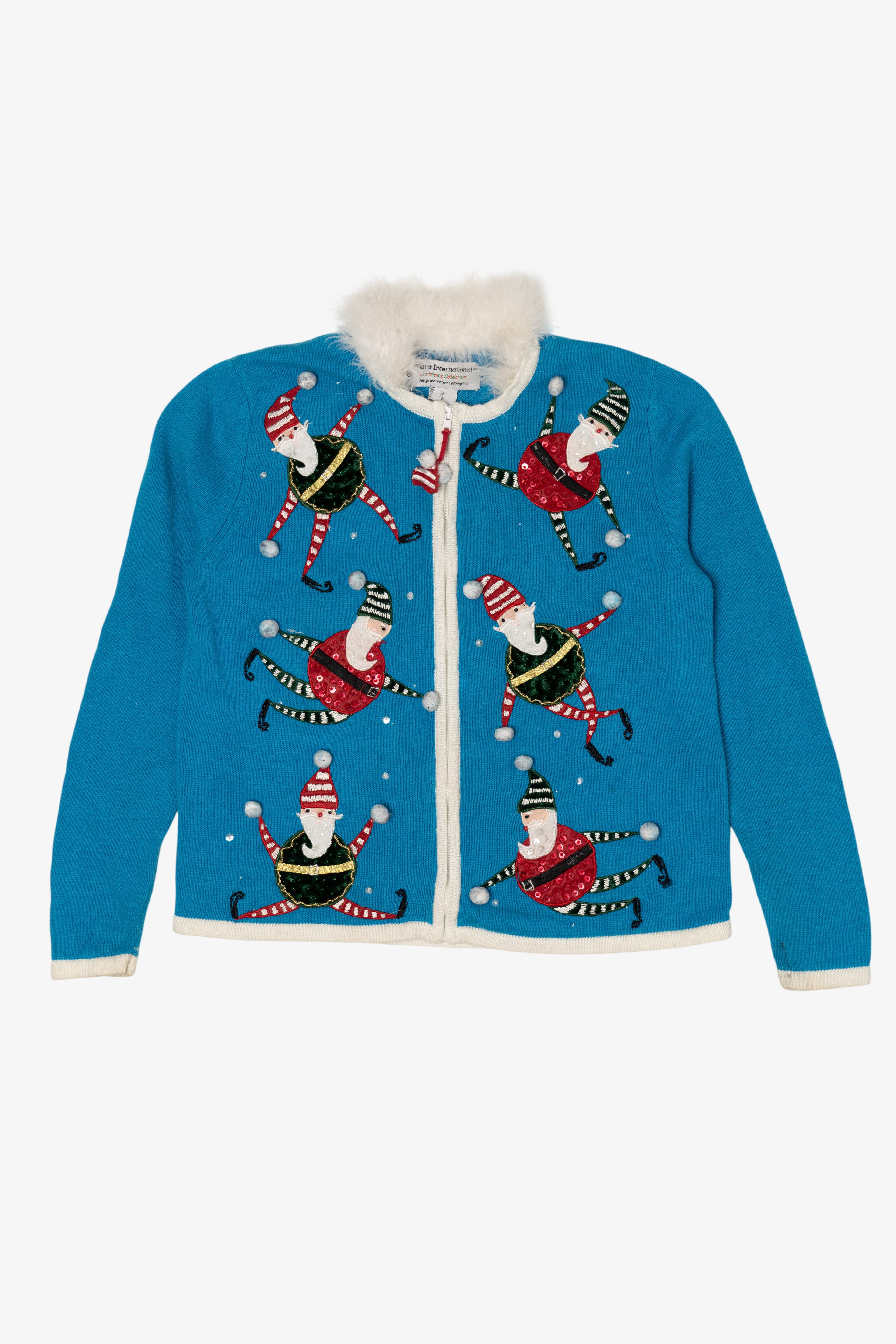 Vintage Blue Tiara International Santa Elves Ugly Christmas Cardigan (2000s)