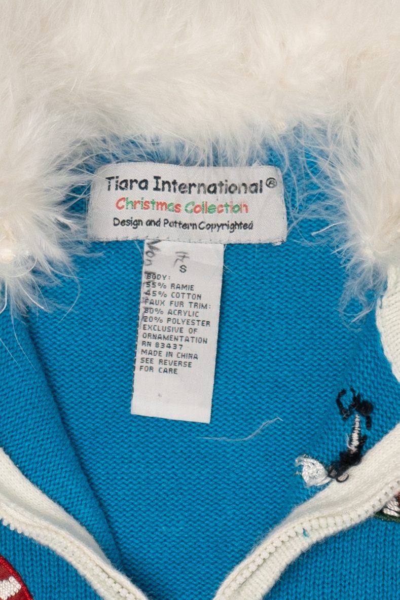 Vintage Blue Tiara International Santa Elves Ugly Christmas Cardigan (2000s)