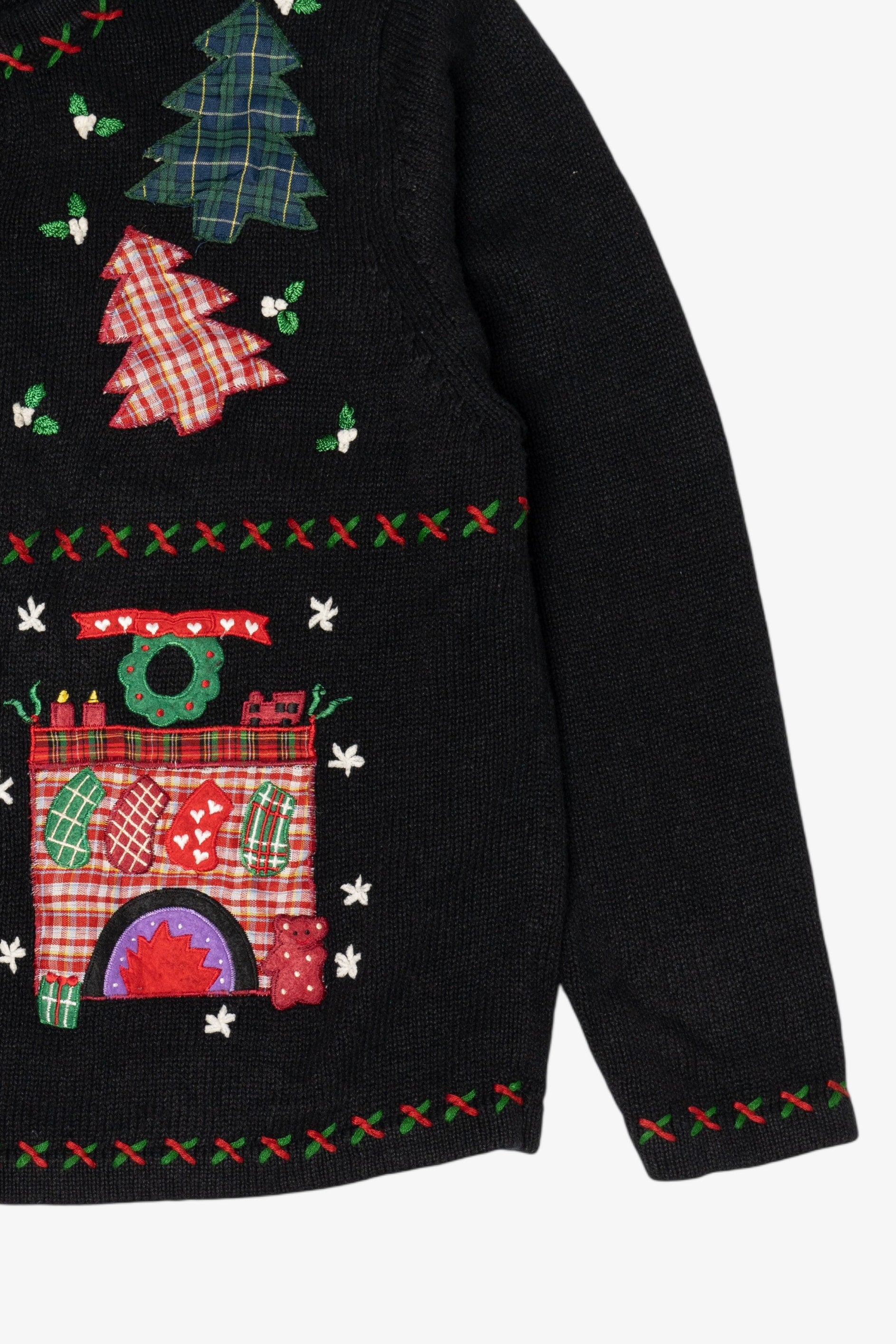 Vintage Black All Points Santa Ugly Christmas Cardigan (1990s)