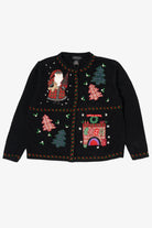 Vintage Black All Points Santa Ugly Christmas Cardigan (1990s)