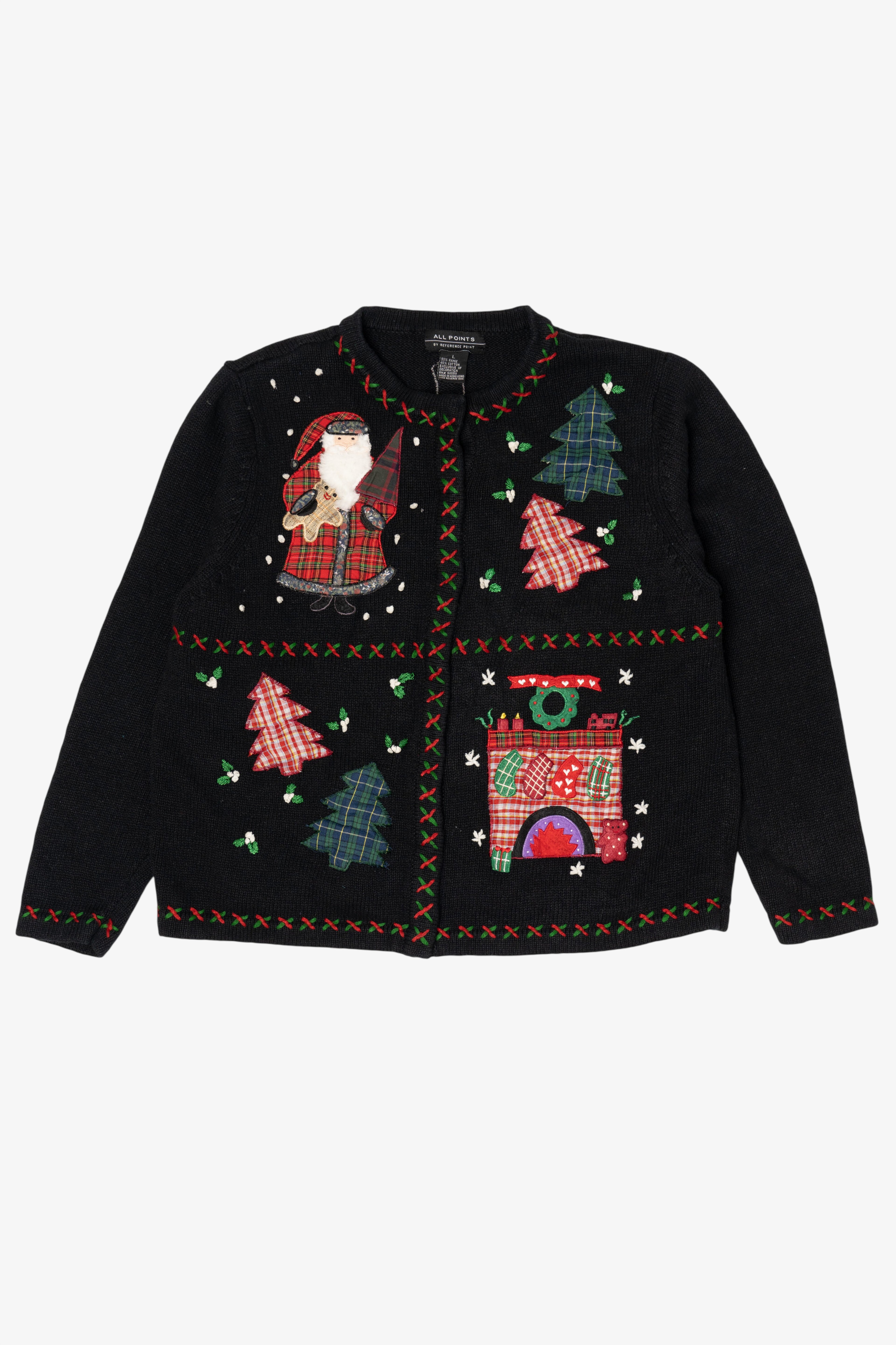 Vintage Black All Points Santa Ugly Christmas Cardigan (1990s)