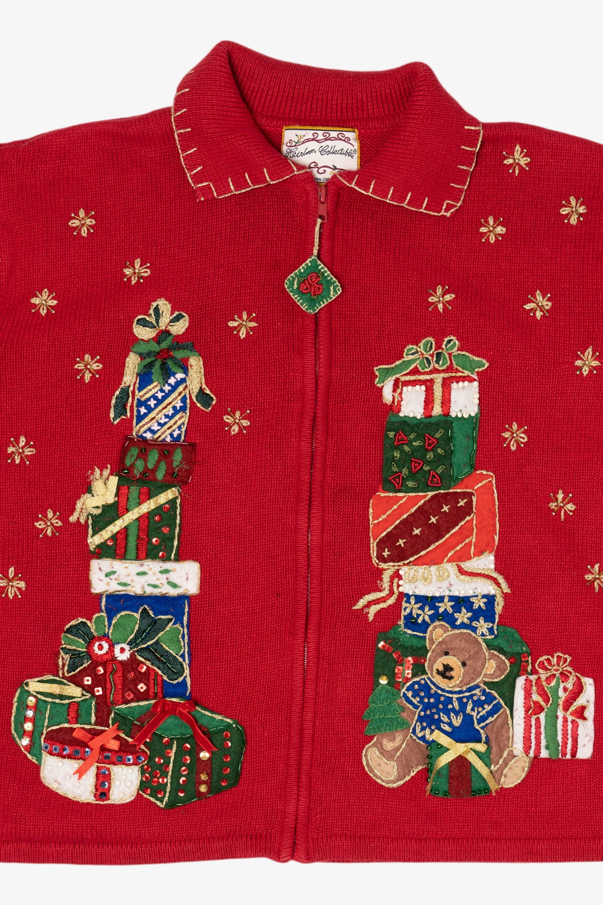 Vintage Red Heirloom Collectible Presents Ugly Christmas Cardigan (2000s)