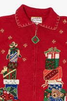 Vintage Red Heirloom Collectible Presents Ugly Christmas Cardigan (2000s)